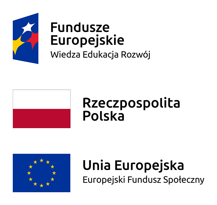 Logotypy: Fundusze Europejskie: Wiedza - Edukacja - Rozwój. Rzeczpospolita Polska. Unia Europejska - Eurpoejski Fundusz Spójności